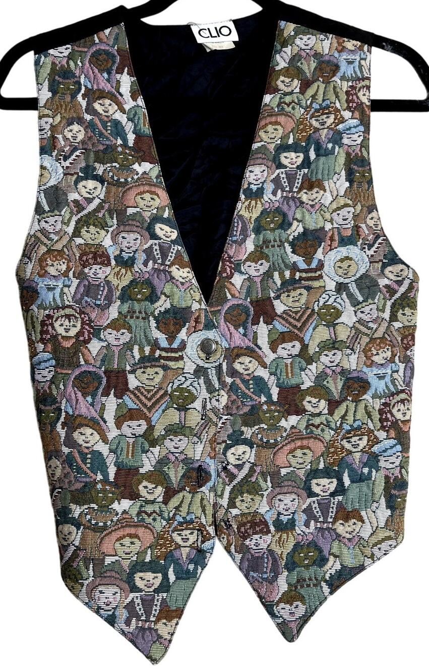 Vintage Clio Tapestry Vest Women M Children of the World Made USA 90s Button